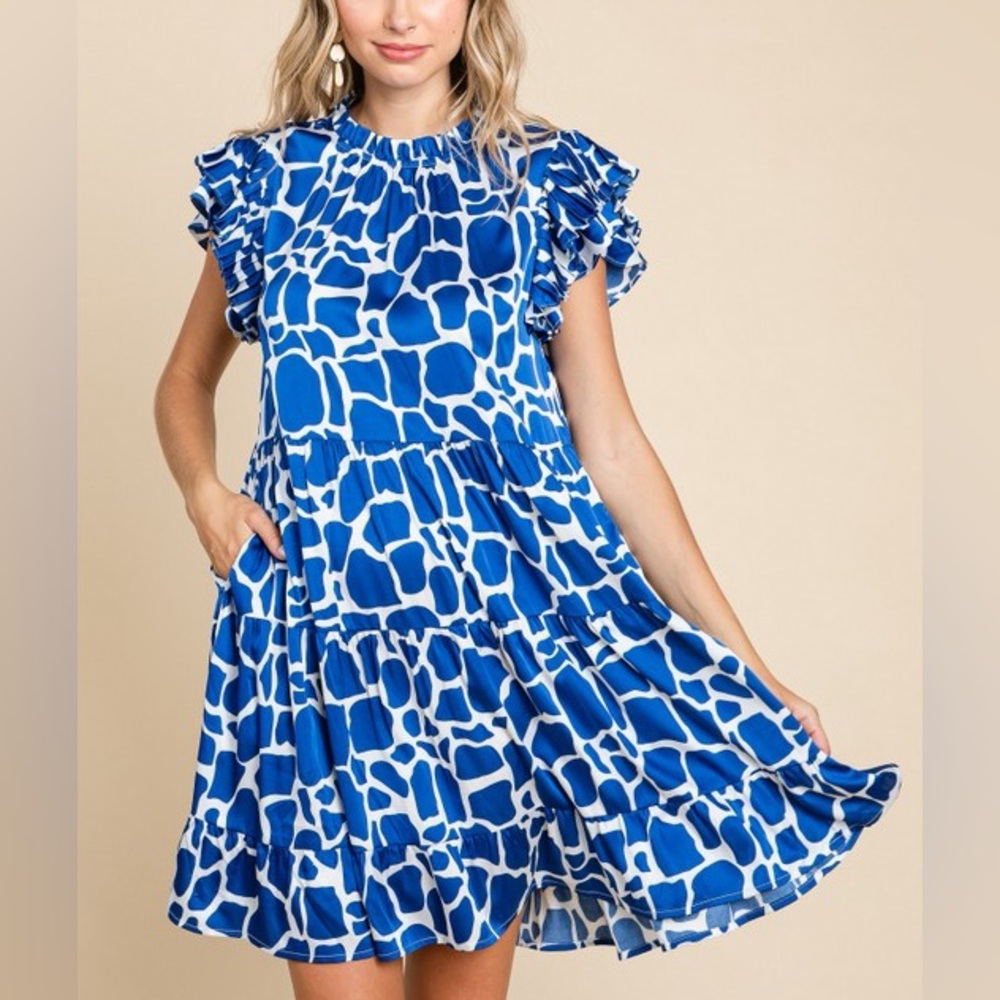 NWT Jodifl Mara Geo Print Royal Blue Dress